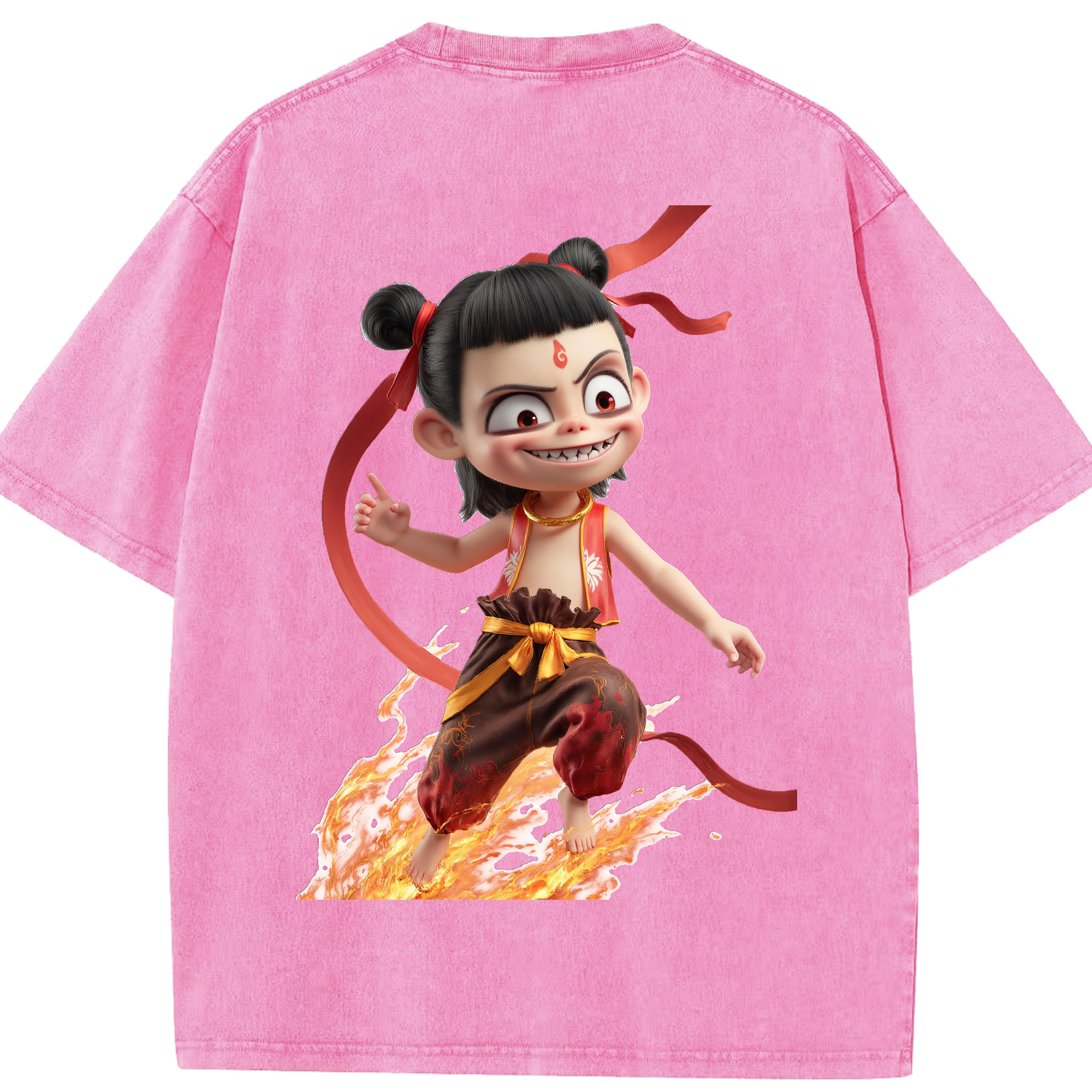 （画像用） Ne Zha 2 ナタ 魔童の大暴れ 綿100% ヴィンテージ風 半袖Tシャツ（背面プリント）